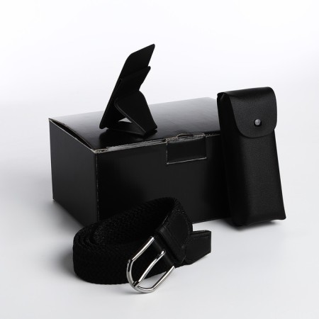 Gift set, woven belt, glasses for glasses, cardholder on the phone, black color