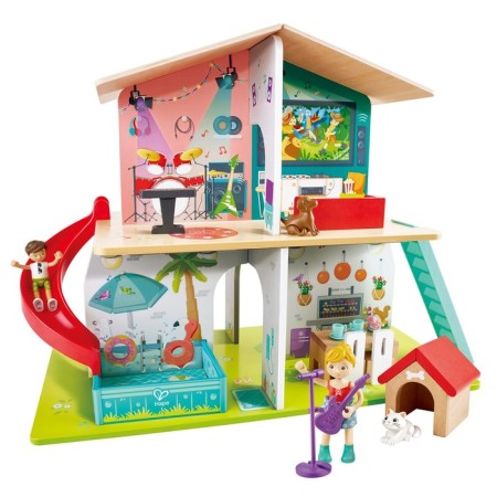 House puppet Hape "Cottage", two -story, with furniture, with sound