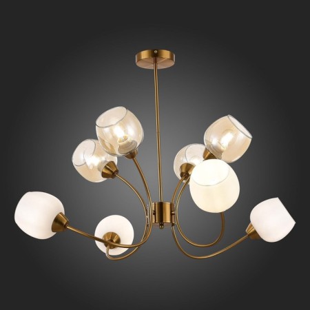 Ceiling EVOLUCE lamp. Sle1136-302-08. Tratti. 8x60 watts, E27, 79x79x60 cm, brass color-2