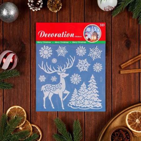Stickers on the windows "New Year" deer, snowflakes, 26 x 21 cm