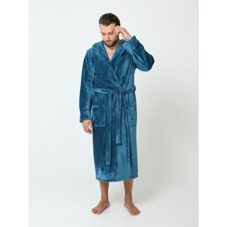 Male dressing gown with a hood, size 46, emerald color-1
