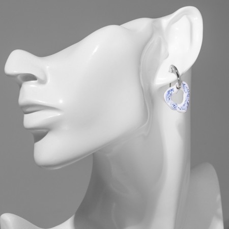 Emall earrings "Heart" stains, white-blue color in silver-1