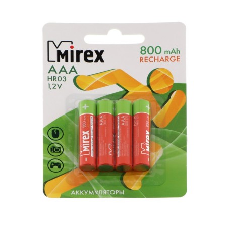 Battery Mirex, Ni-Mh, AAA, HR03-4BL, 1.2V, 800 mAh, blister, 4 pcs.
