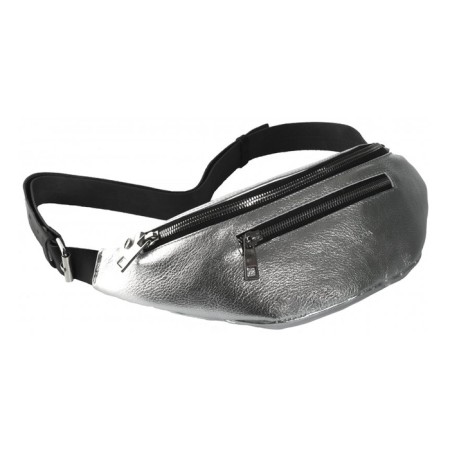 Waist bag, 2 parts on a zipper, adjustable belt, silver color
