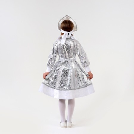 Carnival costume "Snow Maiden with a pattern", satin, fur coat, kokoshnik, height 98-104 cm-4