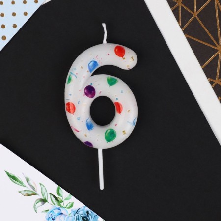 Candle for the cake, the number "6", with balls, 5.5 x 8 cm.-2