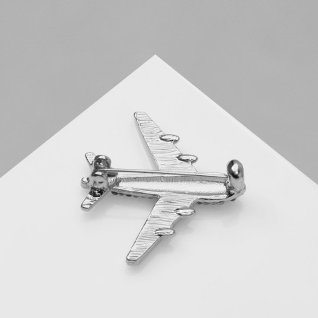 Brooch "plane", white color in silver-1