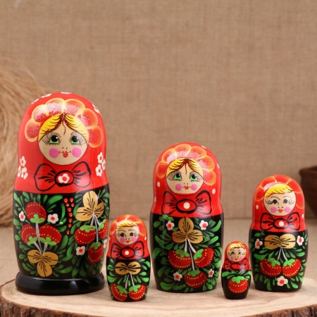 Nesting doll "butterfly", red handkerchief, 5-doll, 19 cm