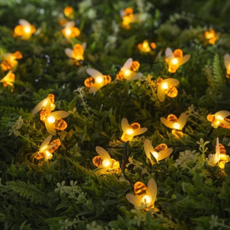 Garland “thread” 4.5 m with nozzles “bees”, IP44, dark thread, 30 LED, glow warm white, 2 modes, solar battery-1