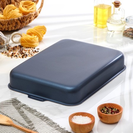 A set of baking sheets with solid handles, 2 items: 19 × 25 cm, 27 × 35 cm, anti -stick coating, blue color-3