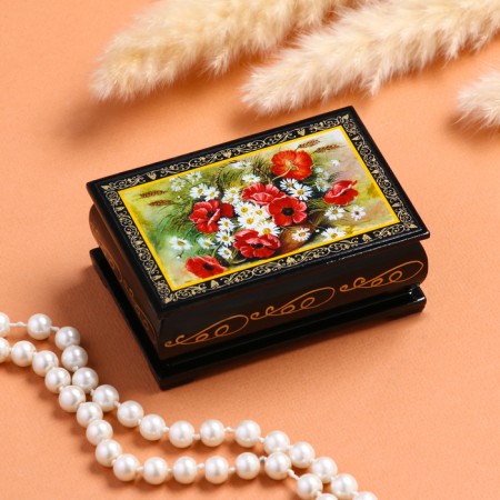 Casket "Flowers", 6 × 9 cm, lacquer miniature-3