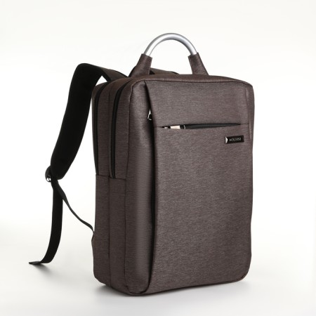 City backpack on a zipper, 2 pockets, with USB, brown color-2