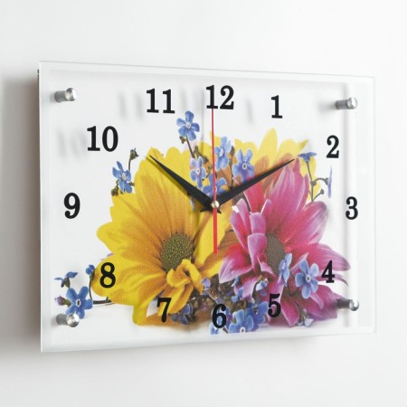 Carty clock is wall-mounted, interior "two flowers", silent, 25 x 35 cm-1