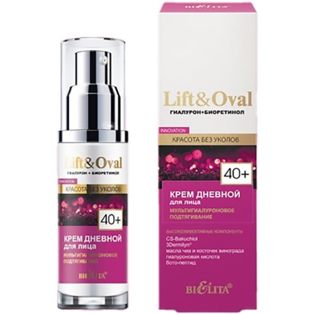 Facial cream Bielita Lift & Oval 40+ "Multigialurone pull -up", 50 ml