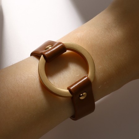 Bracelet Skin "Pompeii" rivets, brown color in gold, 21 cm-2