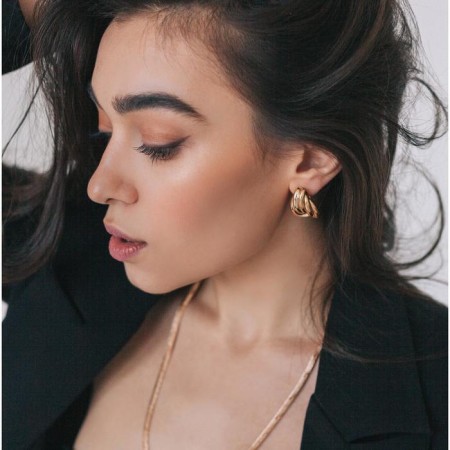 Earrings Metal "Geometry" depth, color pink gold-3