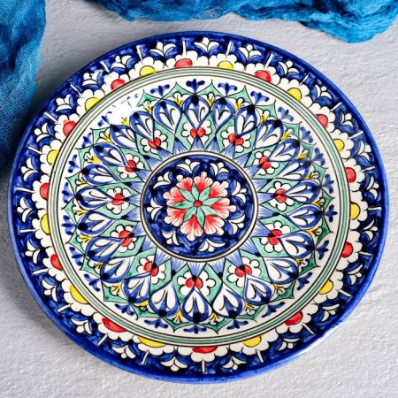 Plate of the Rishtan ceramics "Flowers", 22 cm, blue-1