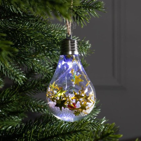 Christmas ball "bumps with yellow tinsel", batteries, 5 LED, white glow