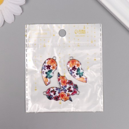 Decor for creativity metal, enamel "Heart with butterflies" set 2 pcs 3x2.8 cm-4