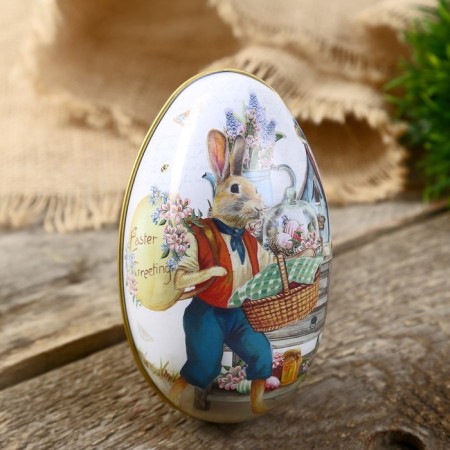 Casket Metal Egg "Hare with a basket" 11x6.5x7 cm