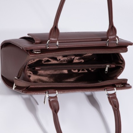 Women's bag El Masta with a zipper, 2 outer pockets, a long belt, coffee color-6