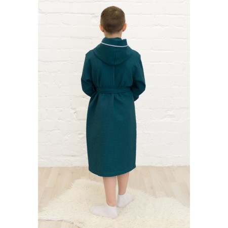 Children's robe with a hood, height 164 cm, emerald color-3