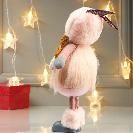 Interior doll "Girl in a pink fur coat and in a hat with ears" 38x11x16 cm-3