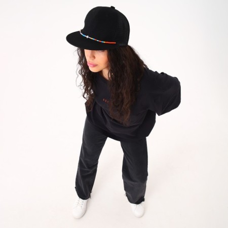 Women's cap with a straight visor "cool", black color, mesh, rr 56, with beads-10