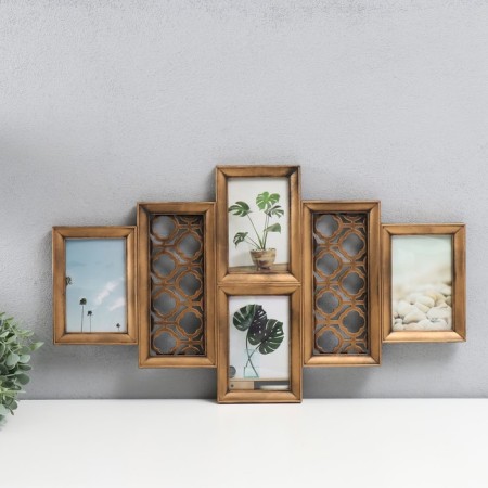 Photo frame plastic in 4 photos 10x15 cm "pattern" gold 35x61x2 cm-3