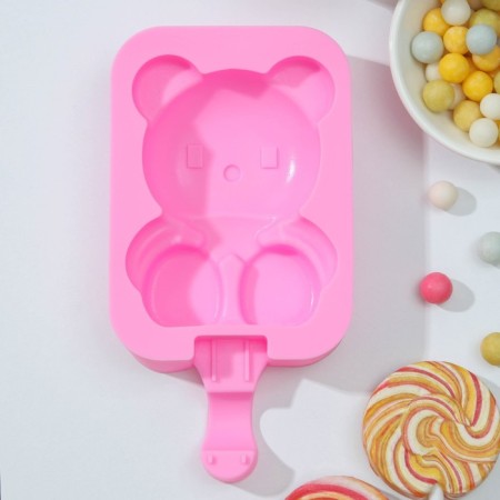 Form for ice cream shares "Mishutka", silicone, 14 × 8 × 2.5 cm, pink color