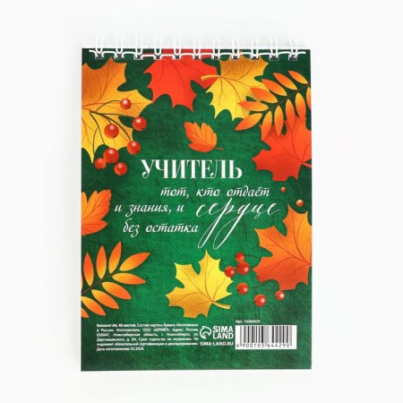 Notepad "Teacher", on the crest, A6, 40 sheets-4