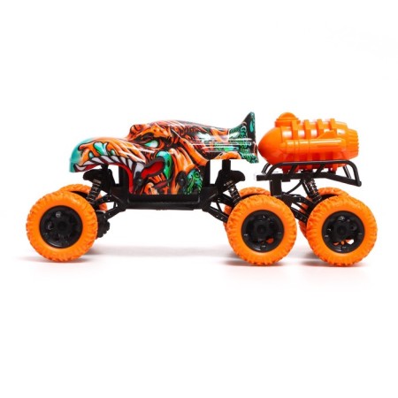 Radio -controlled jeep Monster, 1:16, Smoke effect, light effects, works on the battery, Orange color-1