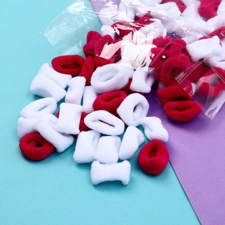 Hair elastic band "Mahrushka Sport" (set of 100 pcs) 2 cm, raspberry-white