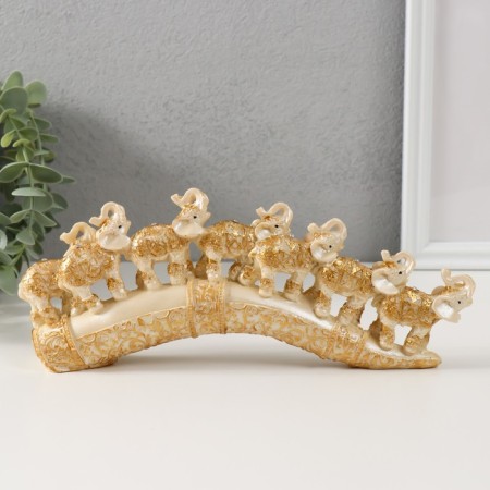 Polystone souvenir "Seven elephants on the tusk" Carved 10x24x3.5 cm-3