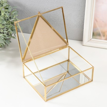 Casket Glass, leatherette with a metal frame "Triangle" red 18.8x14.7x6.6 cm-2
