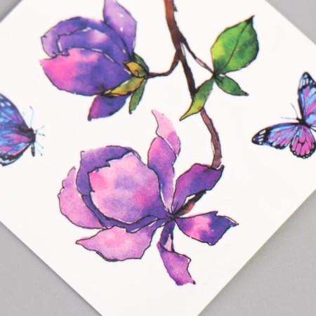 Tattoo on the body color "Lilac flowers and butterflies" 6x6 cm-1