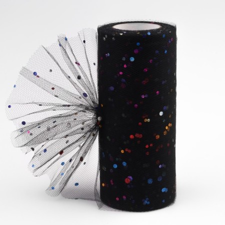Fatin with multi -colored sparkles, 15 cm, 11 ± 1 g/sq.m, 23 ± 1 m, black color No. 40