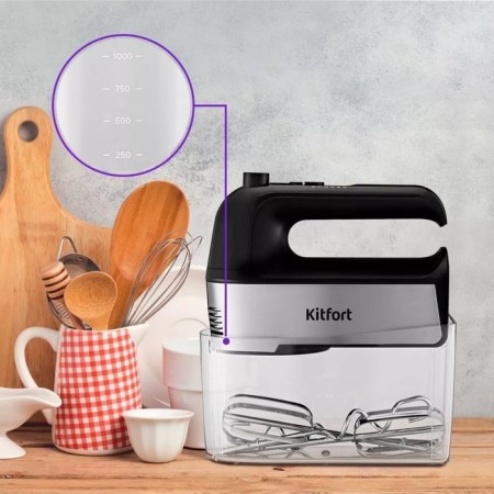 Mixer Kitfort KT-3409, manual, 250 watts, 5 speeds, black-silver-3