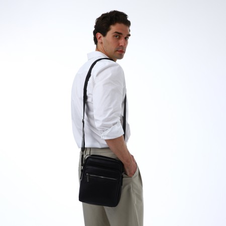 Male bag over the shoulder, Textura, 3 external pockets, black color-1