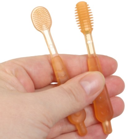 A set of teeth teething, childish, crumb, brush, massager for gums, from 3 months., Orange color.-14