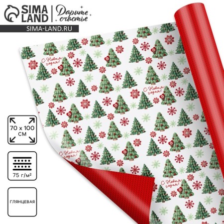 Paper packing glossy bilateral "Cozy New Year", 70 x 100 cm, New Year