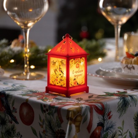 LED figure "Red Lantern with Bullfinaries" 6.3 × 12 × 6.3 cm, plastic, batteries AG13x3, glow warm white