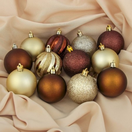 Set of balls plastic D-6 cm, 12 pcs "Smile" brown and gold