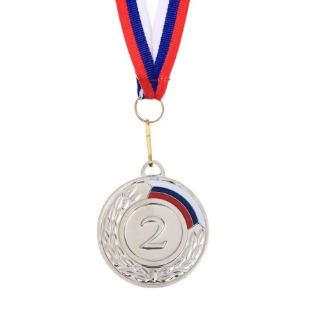Prize medal 002, D = 5 cm. 2 place. Color: Silver. With a ribbon-2