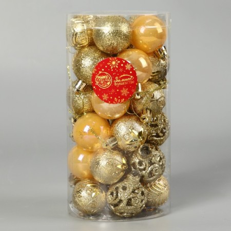 Set of balls plastic D-4 cm, 30 pcs "Melody" Ornament, gold-1