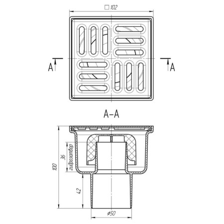 Ani Plast "TA5202, D = 50 mm, vertical, stainless steel grill, 100x100 mm-3