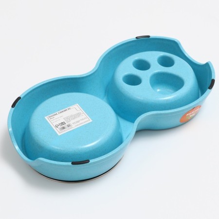 Double bowl for slow feeding 30.5 x 17 x 5 cm, blue-4