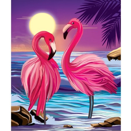Diamond mosaic with partial filling on the canvas “Flamingo at sunset”, 50 x 60 cm-1