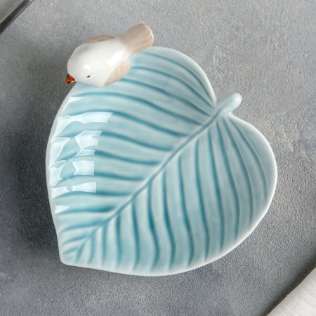 Ceramic "Bird on a leaf", 15.5 × 15.5 cm, blue color-1