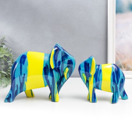 Souvenir Polystone "Elephants" Sunses Set 2 pcs 15.6x8.5x18 20x11x25 cm